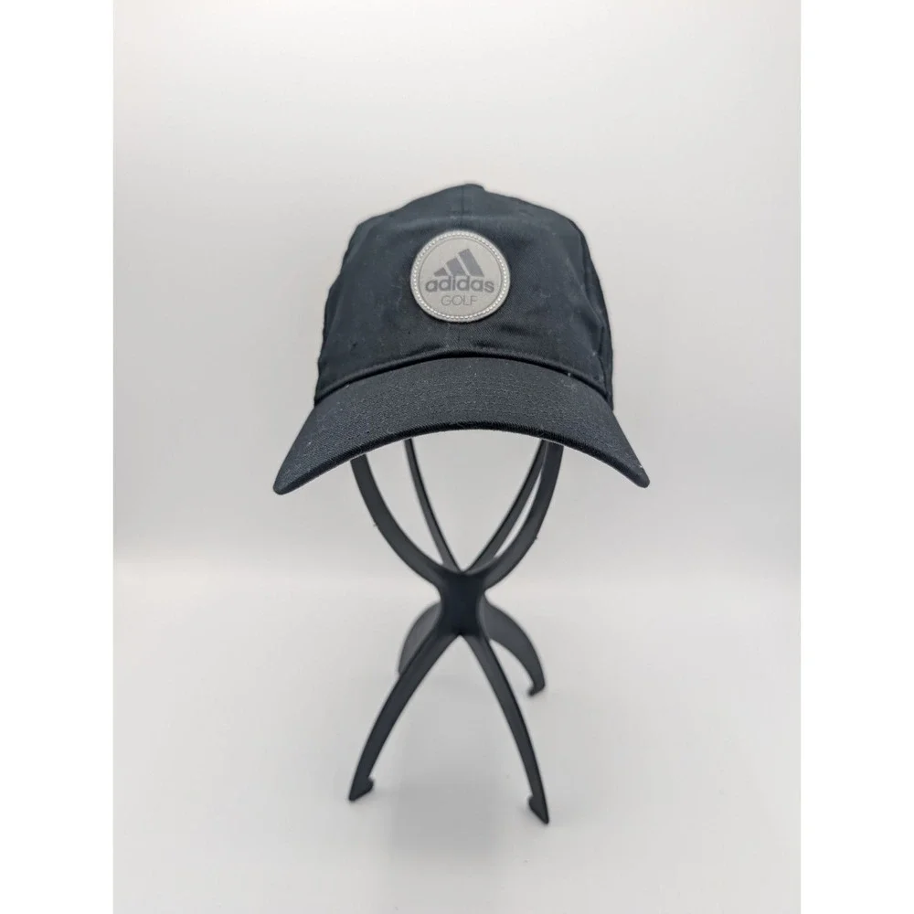 Adidas Golf Hat Cap Buckle Back Black Gray Patch  Athletic Strapback Mens